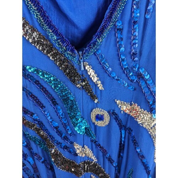 Vintage Alyce Designs Blue Gown Size 10 Sequined Silk Evening Dress - Picture 6 of 11